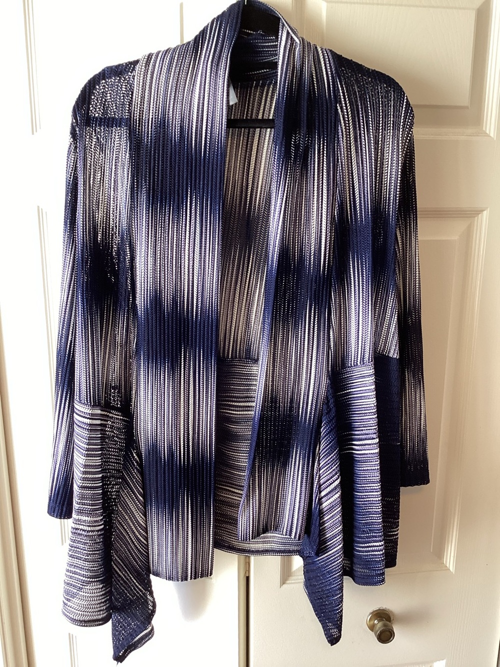 Women's Navy and White Striped Open-Front Cardigan Jacket